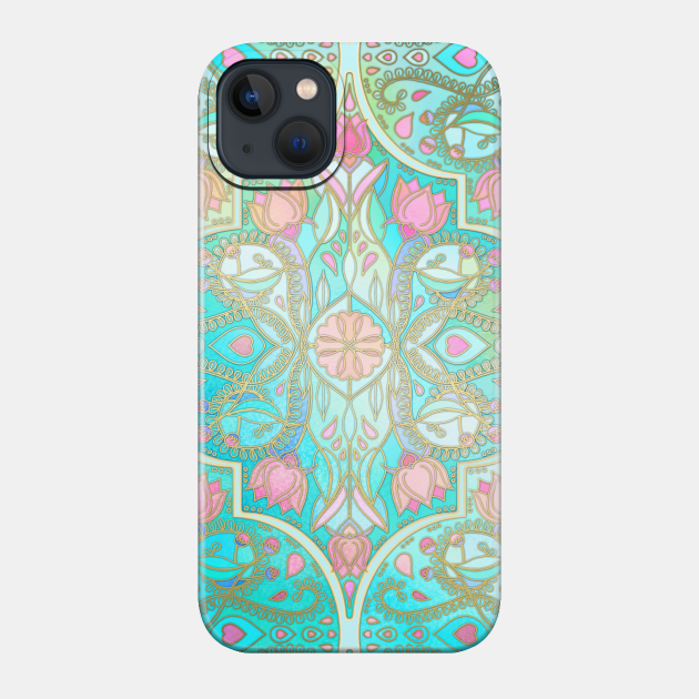 Floral Moroccan in Spring Pastels - Aqua, Pink, Mint & Peach - Pastel - Phone Case