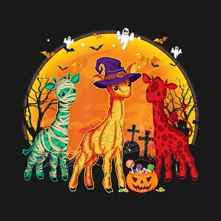 Giraffe Happy Halloween Cute Mummy Pumpkin Witch T-Shirt