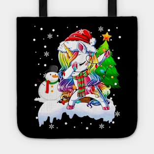 Dab Dance Unicorn Funny Christmas Lights Dabbing Unicorn Snowman Xmas Tote