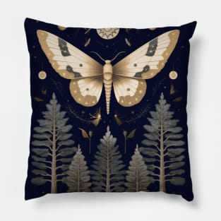 Nighttime Pine Forest and Butterfly Pillow