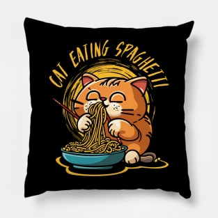 Cat eating spaghetti Pillow