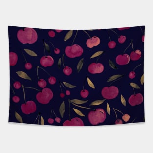 Watercolor sour cherries pattern - burgundy and black Tapestry