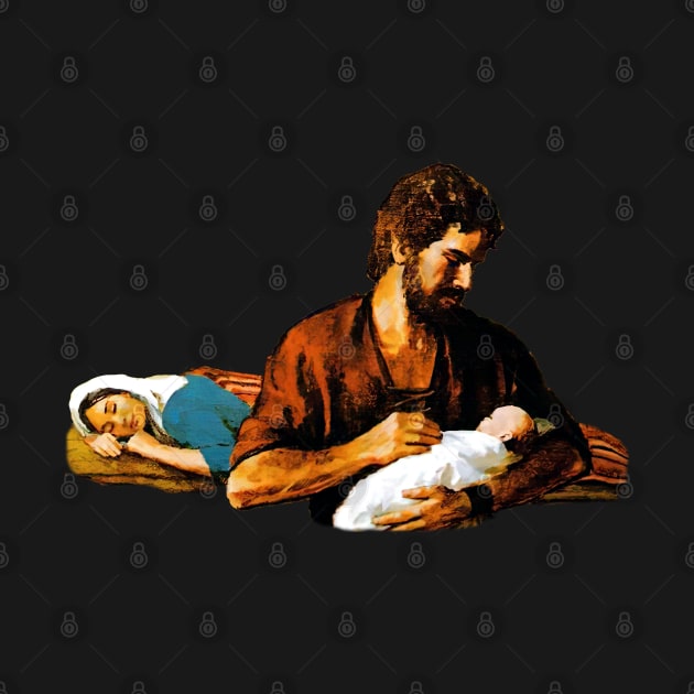 St. Joseph holds baby Jesus while Our Lady sleeps No Background by Brasilia Catholic