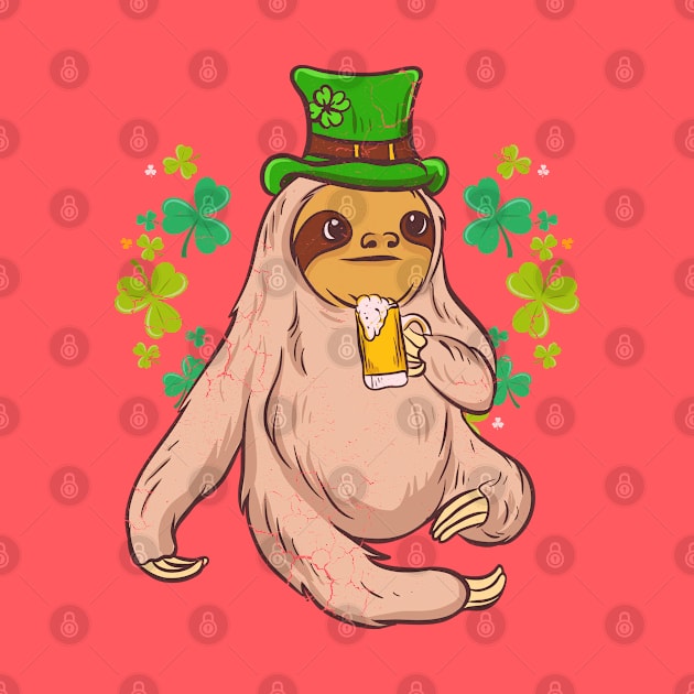 St Patricks Day Sloth Leprechaun Irish Beer by E