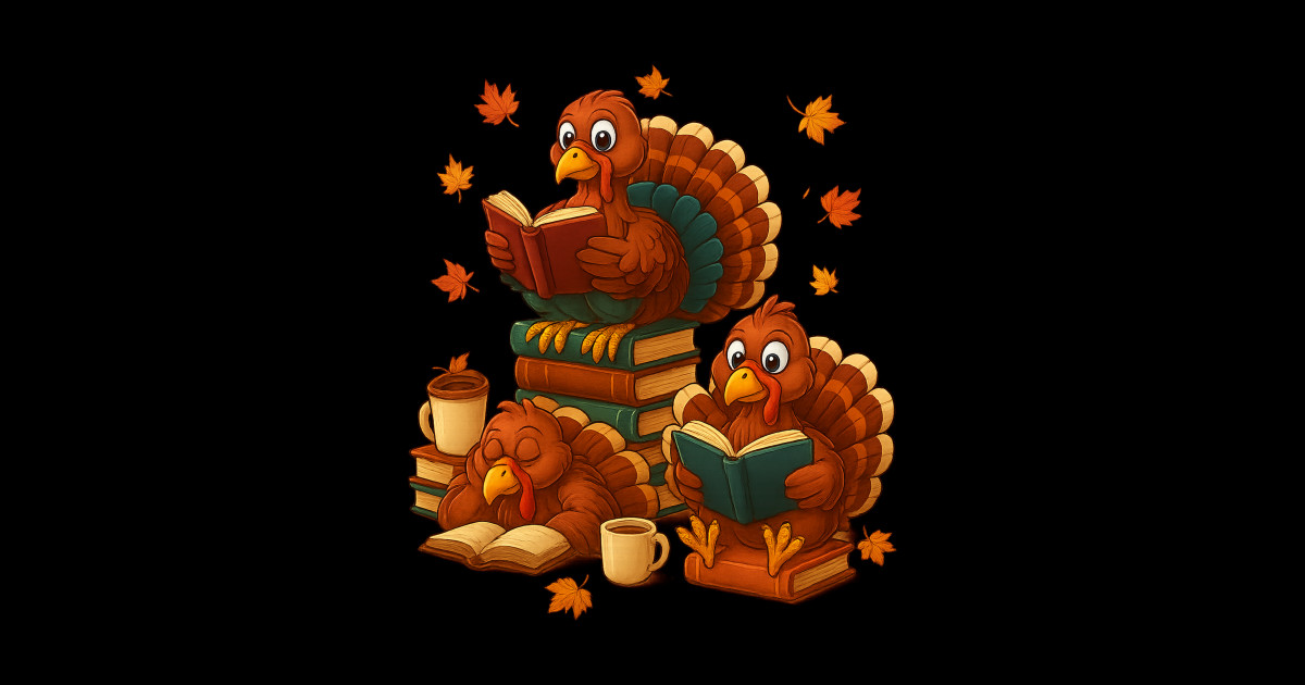 Cute Funny Reading Turkey Teacher Fall Thanksgiving Book Lover Design ...