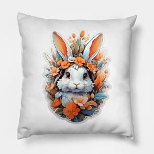 Cute Rabbit Head With Fantasy Flowers Splash Pillow