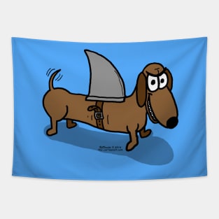 Wiener Dog with a Shark Fin Tapestry