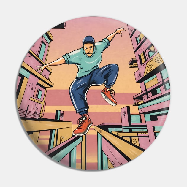 Free Your Movement - 90s Nostalgic Parkour Guy Illustration Pin by Tecnofa