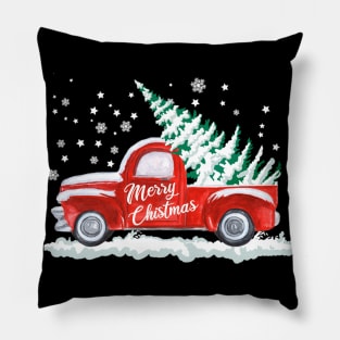 Merry Christmas Retro Vintage Red Truck Pillow