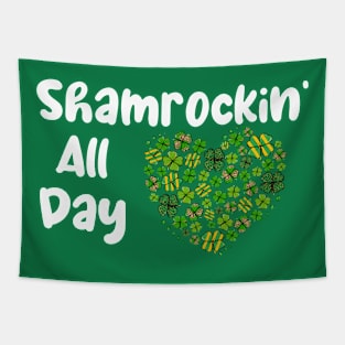 Shamrockin' All Day Heart with Clovers Tapestry