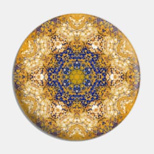 Digital Mandala Yellow Blue and White Pin