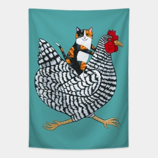 Calico Cat Chicken Ride Tapestry