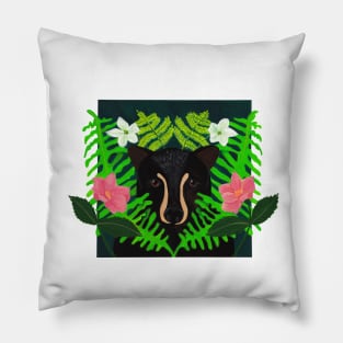 Black bear hiding in ferns and flowers Pillow