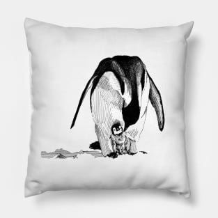 Emperor Penguin Ink Drawing Pillow