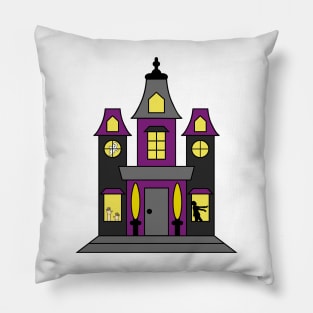 Purple and Black Halloween Haunted House with Ghost, Zombie, & Hands Pillow