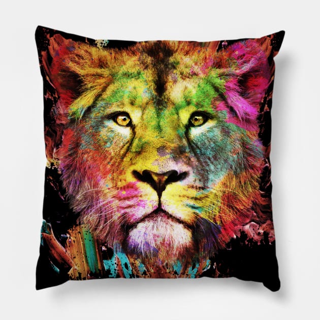 Color Explosion Lion Pillow by Dream Artworks