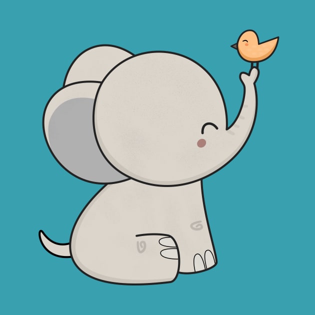 Kawaii Cute Elephant And Bird by wordsberry