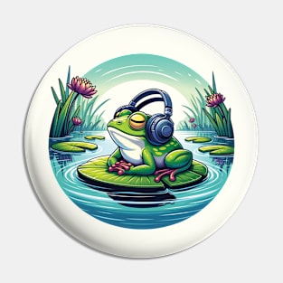 Chill Vibes Frog - Zen Music Lover Amphibian Illustration Pin