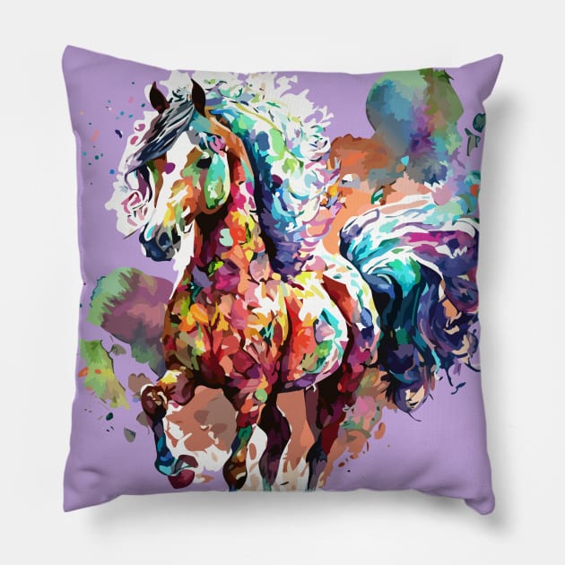 Arabian Horse Digital Watercolor Pillow by DestructoKitty