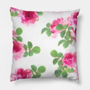 Raspberry Pink Painted Roses on White Pillow