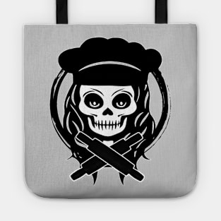 Female Baker Skull and Rolling Pins Black Logo Tote