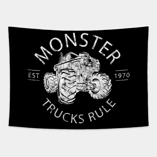 Monster Trucks Rule Vintage Design Tapestry by JustPick