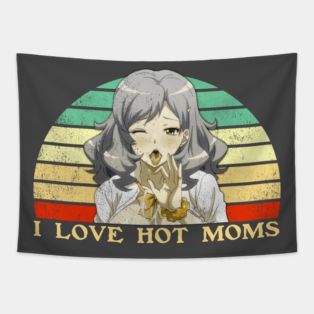 I Love Hot Moms - Funny Lesbian Anime - Retro Sunset Tapestry by clvndesign