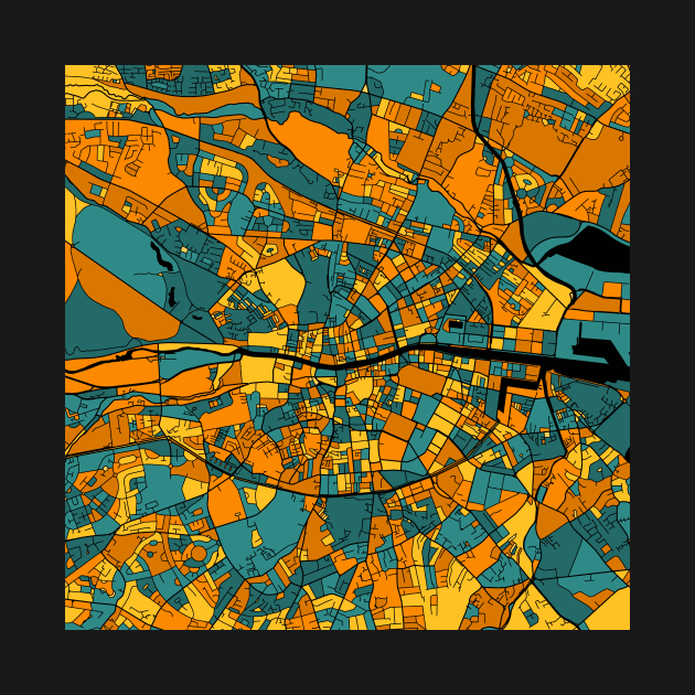 Dublin Map Pattern in Orange & Teal by PatternMaps