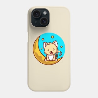 Cute Cat Sitting On Sickle Moon With Stars Cartoon Phone Case