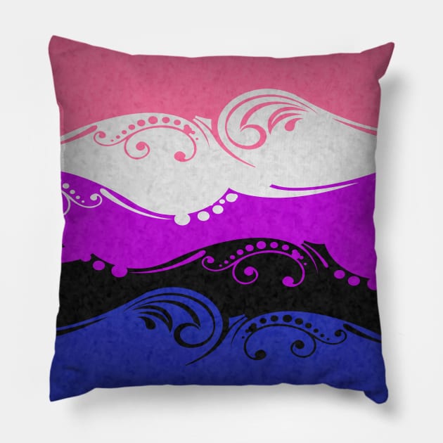 Fancy Swooped and Swirled Gender Fluid Pride Flag Background Pillow by LiveLoudGraphics