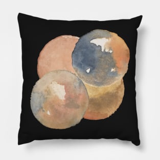 WATERCOLOR ORBS - LUMINOUS BUBBLES - Abstract Painting in Gold, Slate, and Rust Pillow