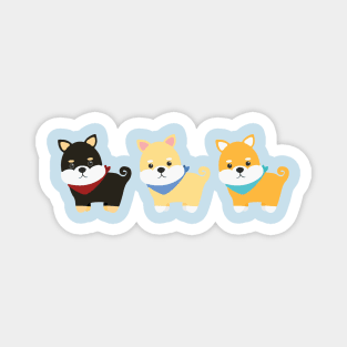 Three Adorable Shiba Inu Dog Cartoons Wearing Bandanas Magnet