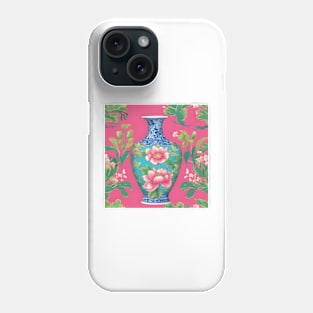 Chinoiserie jars and cherry blossom on hot pink Phone Case