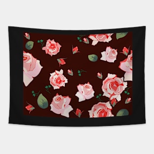 Pink Roses on Dark Burgundy Tapestry