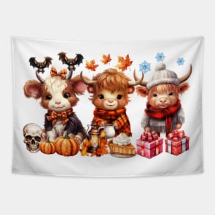 Happy Hallothanksmas Highland Cow #6 Tapestry