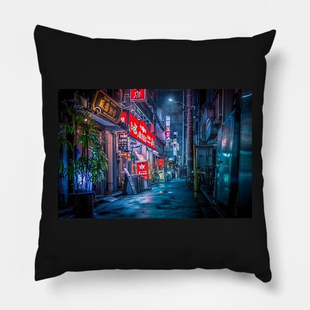 Heavy Rain Over Neo Tokyo Pillow by TokyoLuv