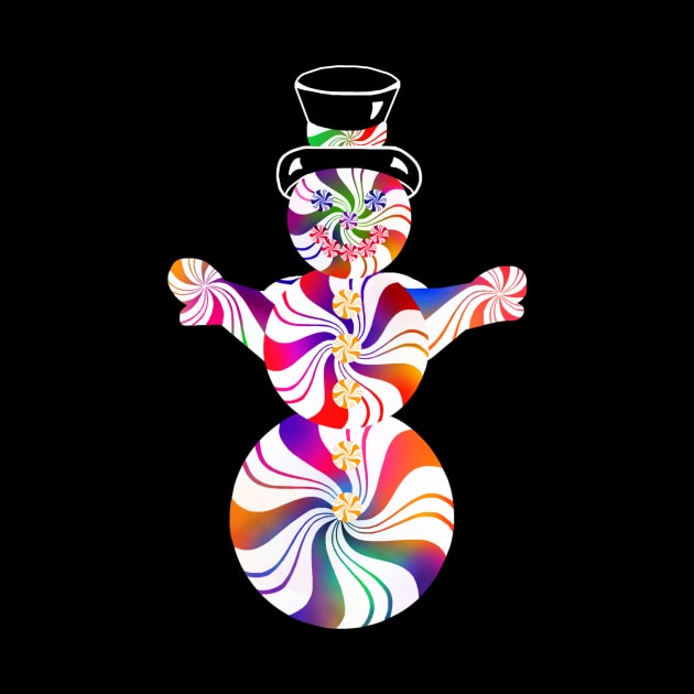 Cute Rainbow Peppermint Holiday Snowman by Art by Deborah Camp