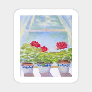 Moe's Geraniums in Salmon Falls Pottery Flower Pots Magnet