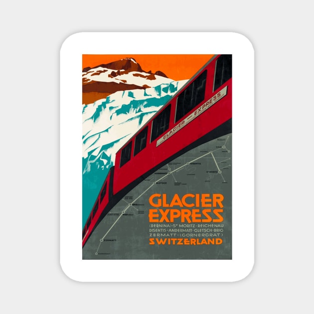 Glacier Express  - Vintage Swiss Railway Travel Poster Magnet by Naves