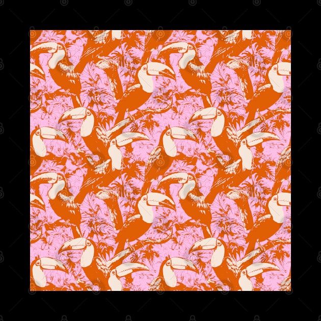 Toucan Retro Jungle Orange Pink by Trippycollage