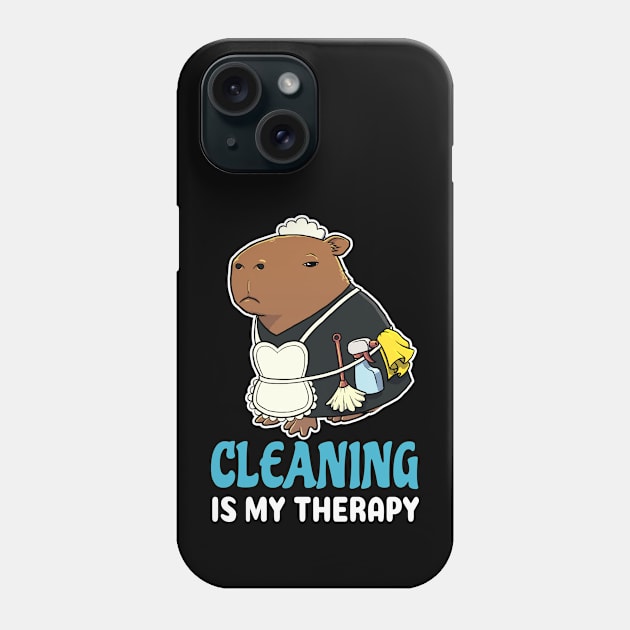 Cleaning is my therapy cartoon Capybara Phone Case by capydays