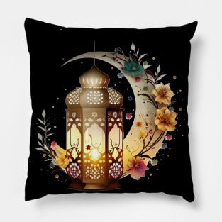 Ramadan lantern lamp with moon floral Pillow