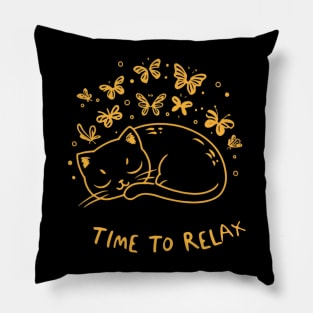 Cute cat and butterflies - time to relax Pillow