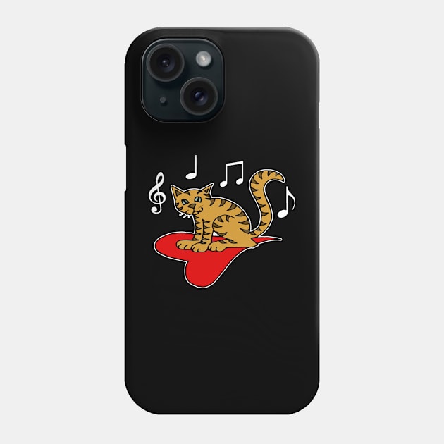 Music Lovers Funny Cat Heart Musical Notes Phone Case by DesignFunk