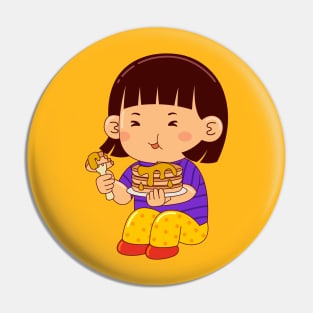 girl kids eating pancake Pin