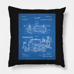 Steam Train Patent - Steam Locomotive Art - Blueprint Pillow