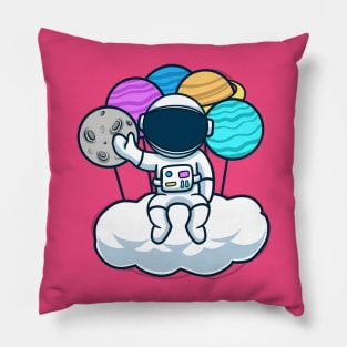 Astronaut Sitting On Cloud With Planet Balloon Pillow