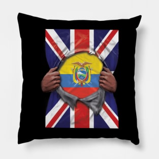 Ecuador Flag Great Britain Flag Ripped - Gift for Ecuadorian From Ecuador Pillow