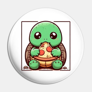 Pizza-Loving Baby Turtle Pin