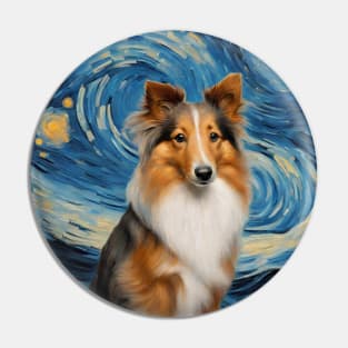 Shetland Sheepdog Dog Breed Painting in a Van Gogh Starry Night Art Style Pin